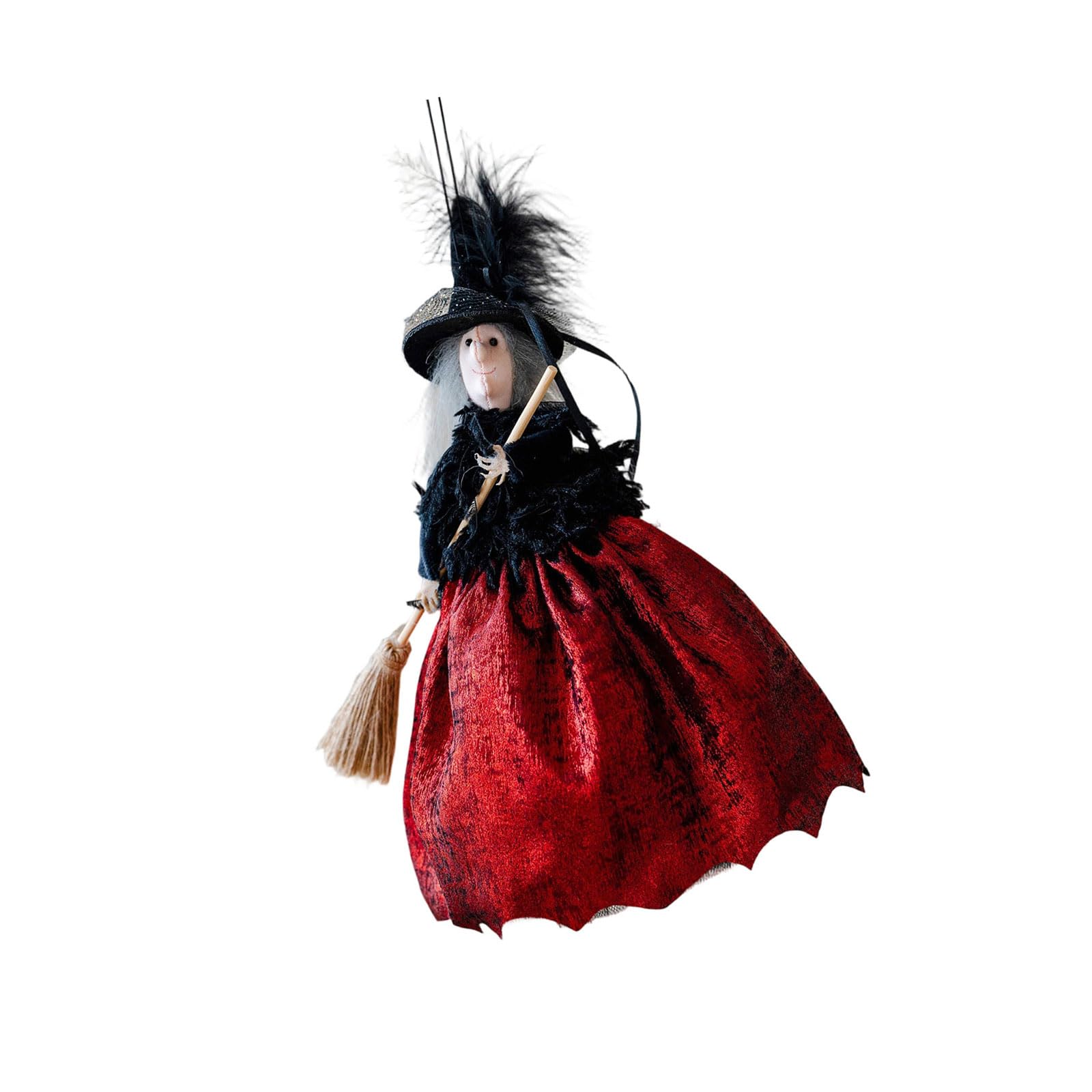 Nucelit Halloween Witch Broom Collectible Figure Hanging Ornament Fabric Wood Decoration for Eerie Party Festives Atmospheres Halloween Party Hanging