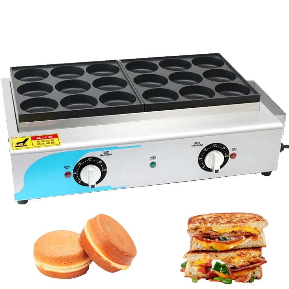 AYCDL 9 Hole Egg Burger Machine, Commercial Electric Heating Red Bean Cake Machine, 50-300℃ Safe Temperature Control Rapid Heating, Non-stick Omelette Maker, for Fried Eggs Burger Omelet