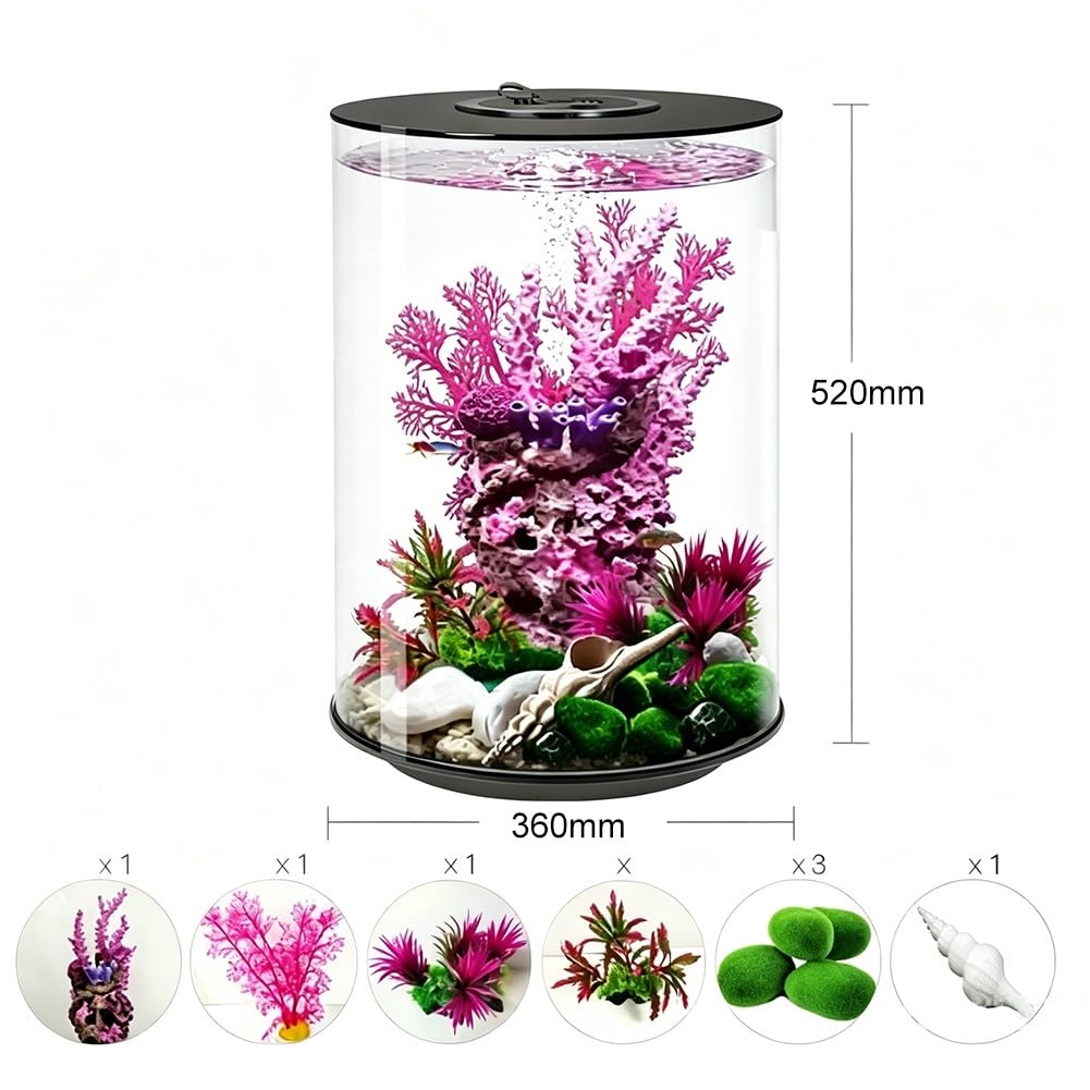 Kit de acuario pequeño con filtro, luz LED tricolor y una bomba silenciosa de circulación de agua, adecuado para mantener peces y camarones Betta (multicolor-A)