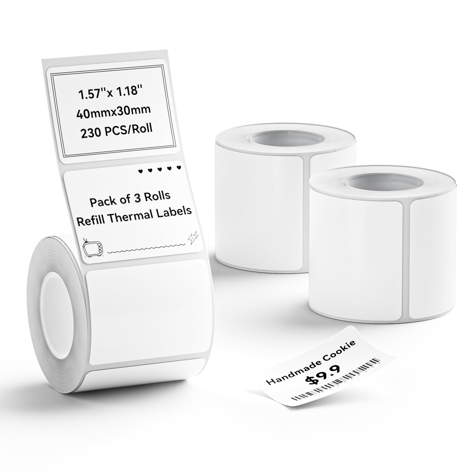 NIIMBOT 3 Rolls Set Label for B1/B21/B3S Label Printer, 1.57" x 1.18" (40×30 mm),Waterproof Labels for Mason Jar/Pantry Kitchen Organization (White