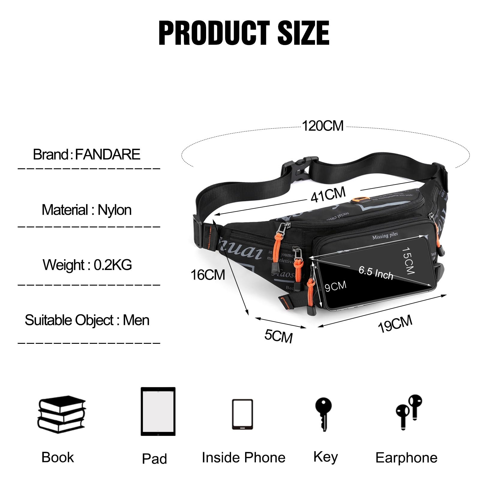 FANDARE Moda Marsupio Zaino a Monospalla Uomo Borsello Uomo Tracolla Donna Waist Pack Borse a spalla da palestra Sling Chest Bag Zaini da escursione Borsa per Viaggio Trekking Ciclismo