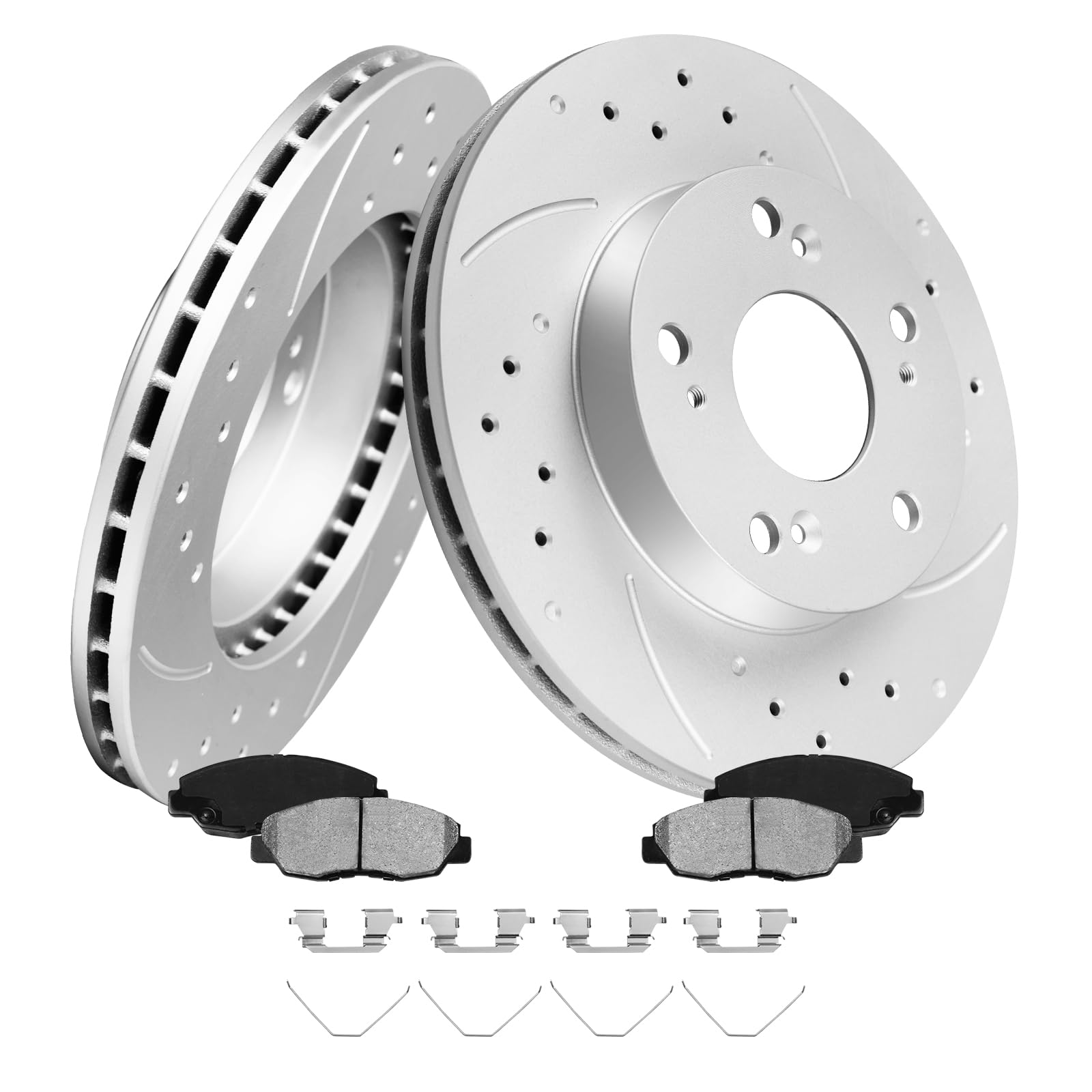 MOTOREVO Front Geomet Coated Brake Rotors Kit for Civic 2006-2011 LX/EX/DX, 2009-2011 EX-L/LX-S, 261.7mm 10.3in High-Carbon Alloy Drilled & Slotted