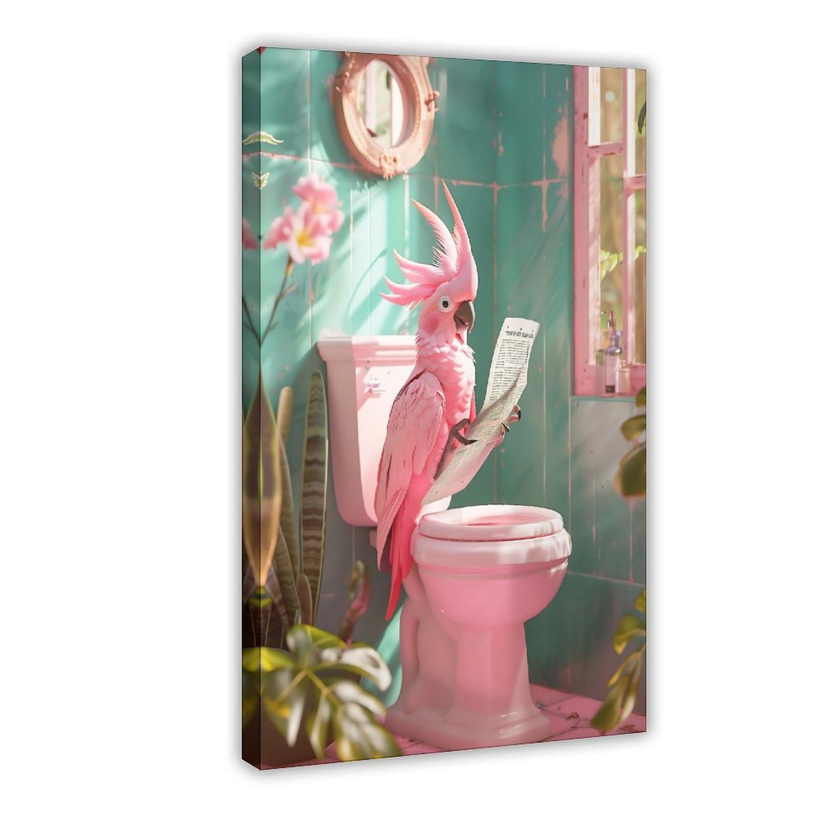 Ncudank Cockatoo On Toilet Bowl In Bathroom Canvas Poster Bedroom Decor Landscape Office Room Decor Gift 12X18inch(30X45cm)