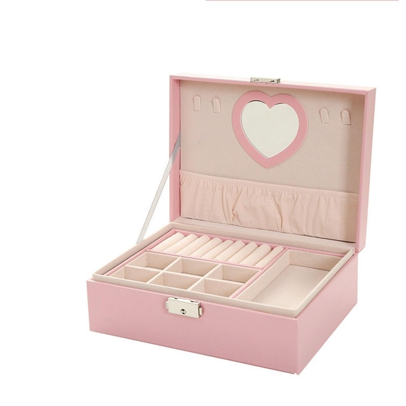Kx9Lb8d Jewelry Chest PU Double Layer Jewelry Box Lockable Storage Large Capacity Earrings