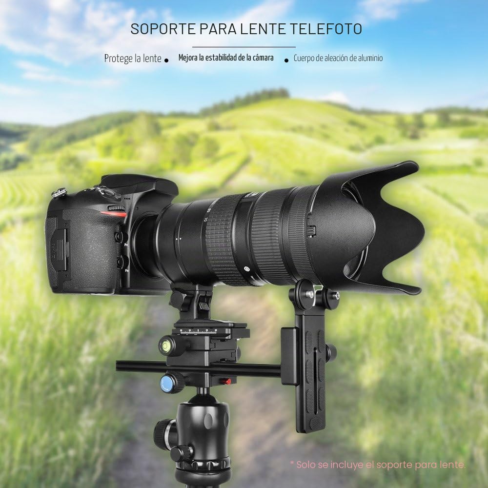 Andoer Lente de Teleobjetivo con Placa Zapata Rápida Sostenedor Largo de la Lente del Soporte Ajustable para Cámara DSLR Trípode Cabeza Compatible con Arca-Swiss