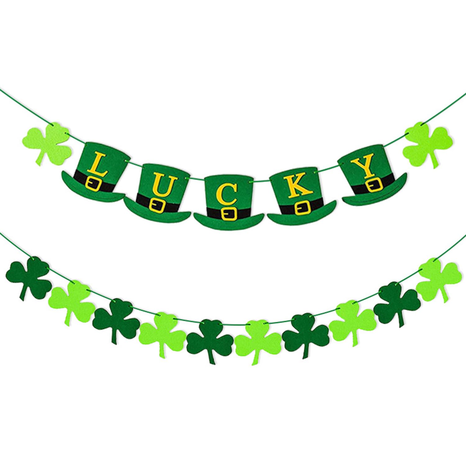 JNAWA 2 Pieces St. Patrick’s Day Banners Felt Lucky Shamrock Banners Shamrock Clover Garland Supplies for St. Patrick's Day Party Decorations