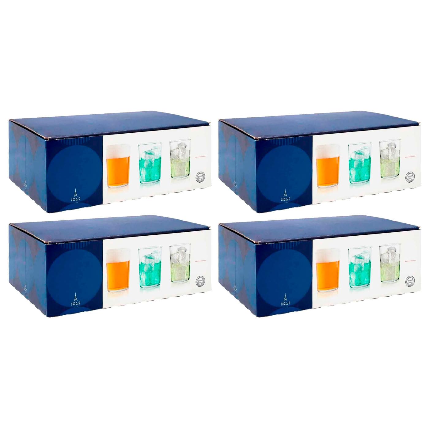 ACAN Tradineur Bodega Lot de 4 boîtes de 6 verres, capacité de 345 ml, fabriqué en verre résistant, passe au lave-vaisselle, dimensions approximatives : diamètre 8,5 x 9 cm, 24 unités au total.