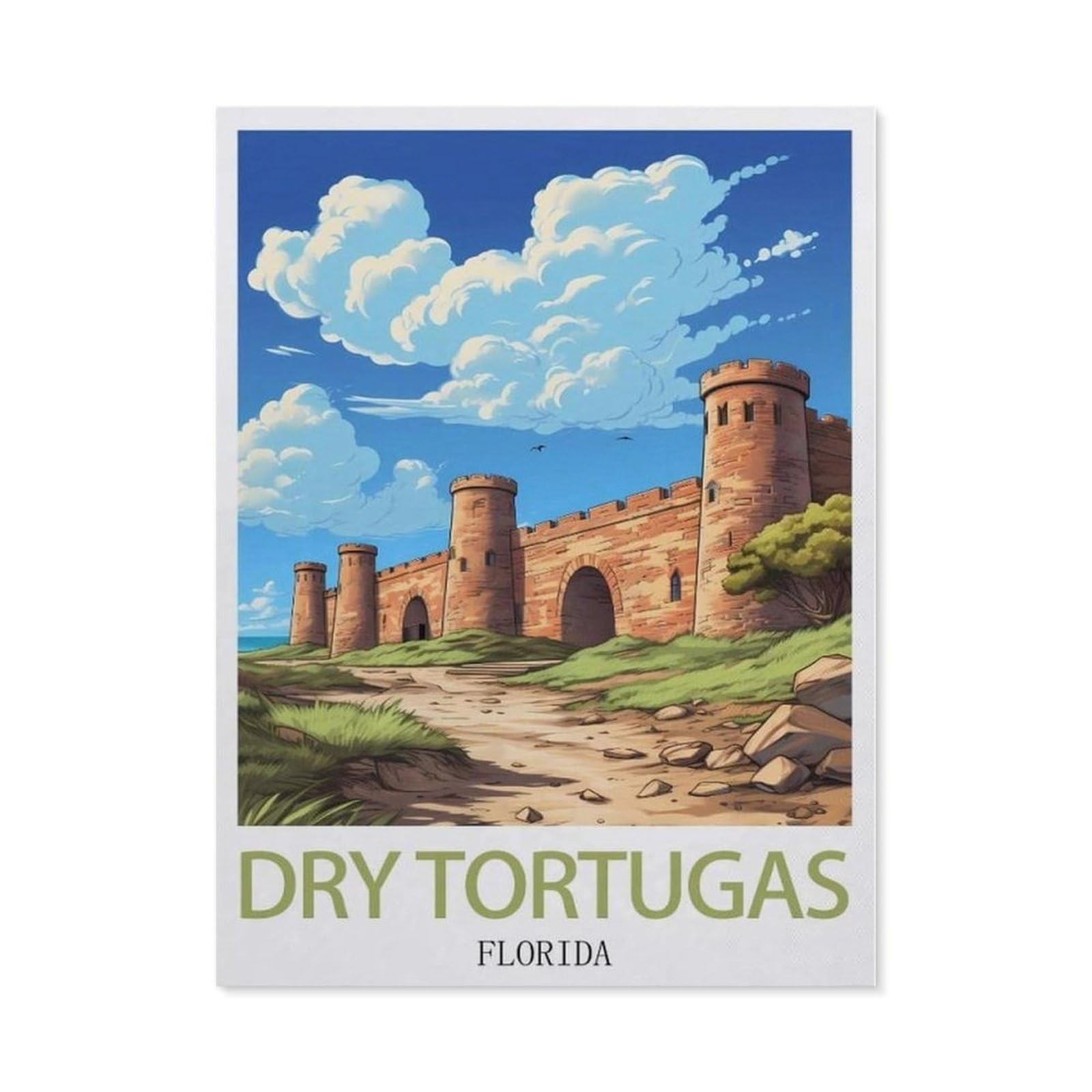 Beayodkp （30 X 40 Cm/11.81 X 15.74 Inches） Diamond Painting，Dry Tortugas Florida Vintage Travel Posters，Diamond Painting Art Embroidery Cross Stitch Pictures Gift Wall Decoration-Cd84