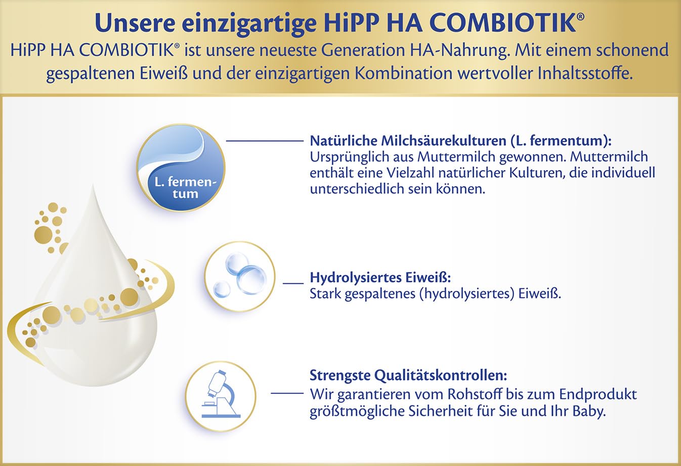 HiPP HA 1 Combiotik (4 x 600g), hydrolysierte Anfangsmilch von Geburt an, mit natürlichen Milchsäurekulturen, für sensible Immunsysteme