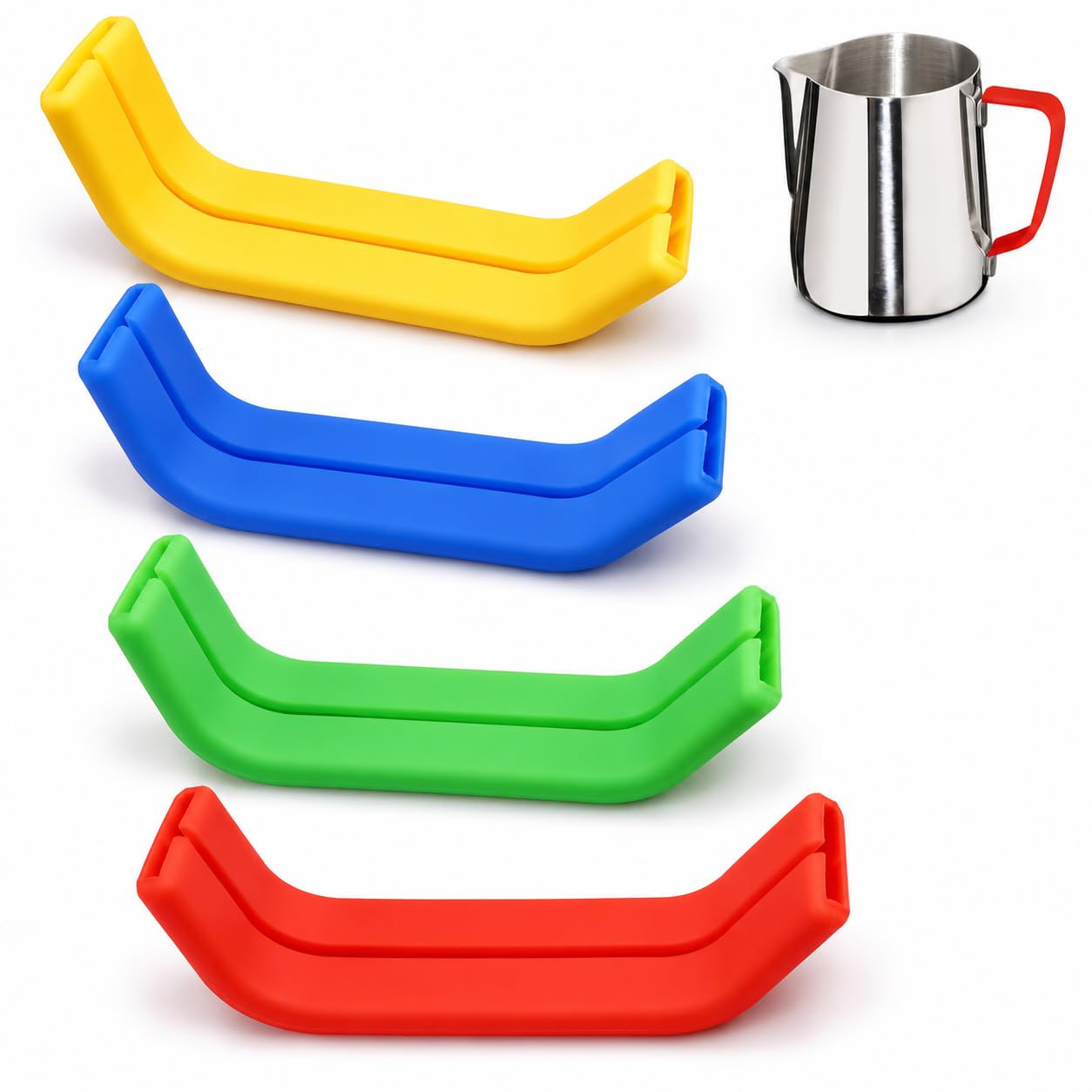 4 Pack Silicone Sleeves for Milk Frothing Jug, Heat Resistant Non Slip Handle Covers for Barista Milk Jug, Colour Coded Milk Jug for Coffee Machine, Prevent Cross Contamination