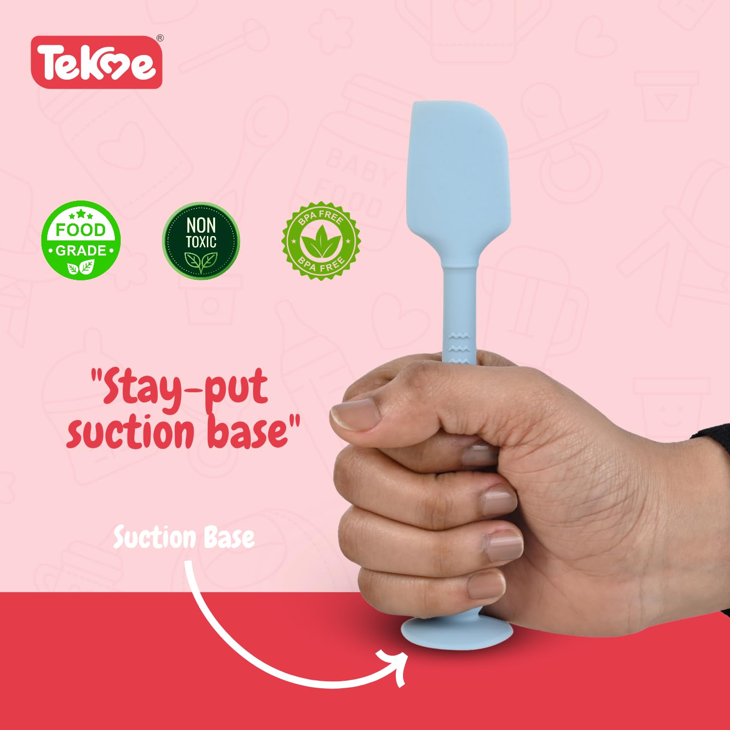 Tekme Silicone Baby Diaper Cream Spatula with Suction Cup Base, Diaper RashCream Applicator for Babies, Mess-Free Spatula for Rash Cream (Blue) - Image 5 thumbnail