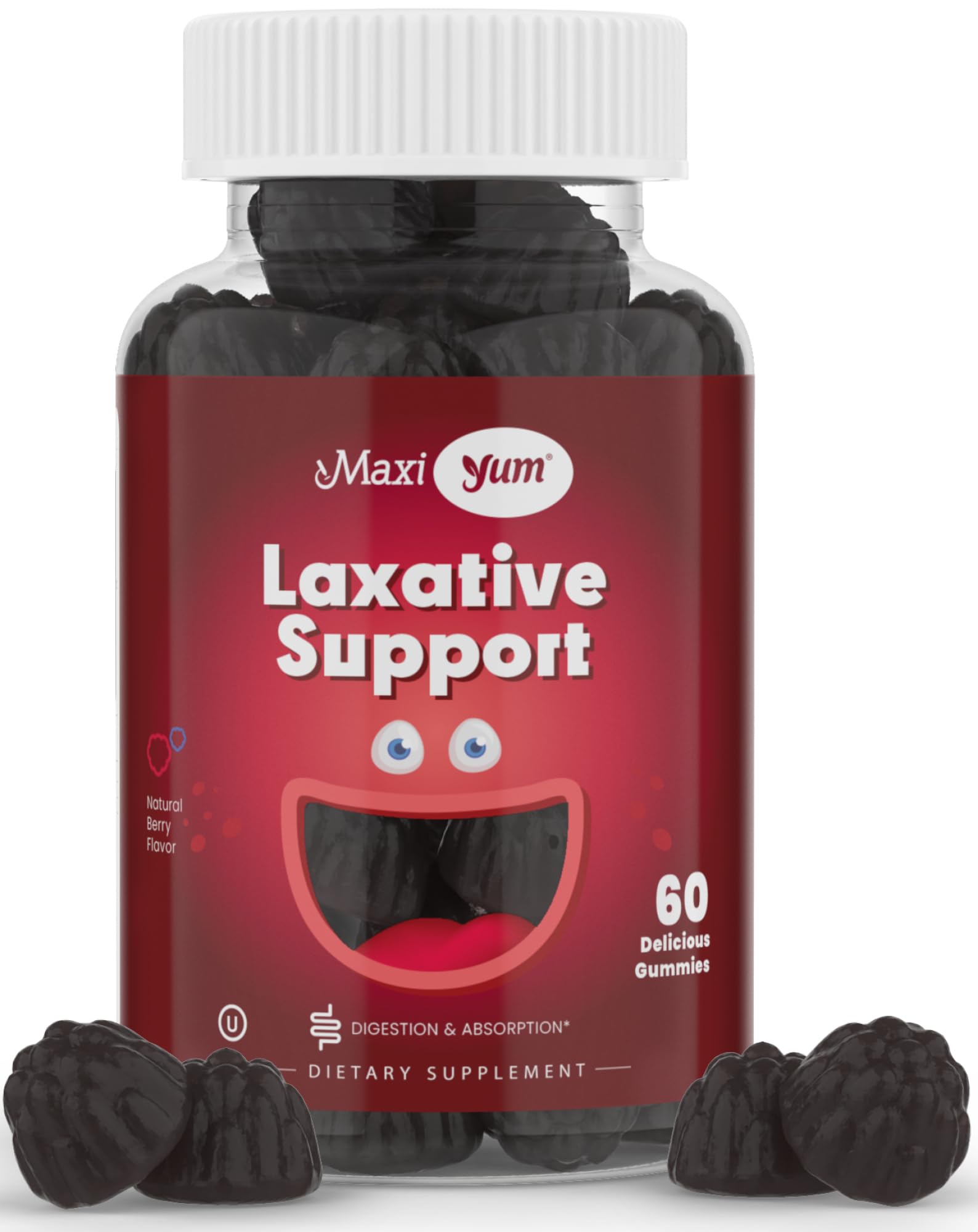 Natural Laxative Gummies for Adults and Kids – Non-GMO and Vegan Senna Stool Softener Gummies – Berry Flavor Chewable Laxatives for Constipation Support (60 Count)