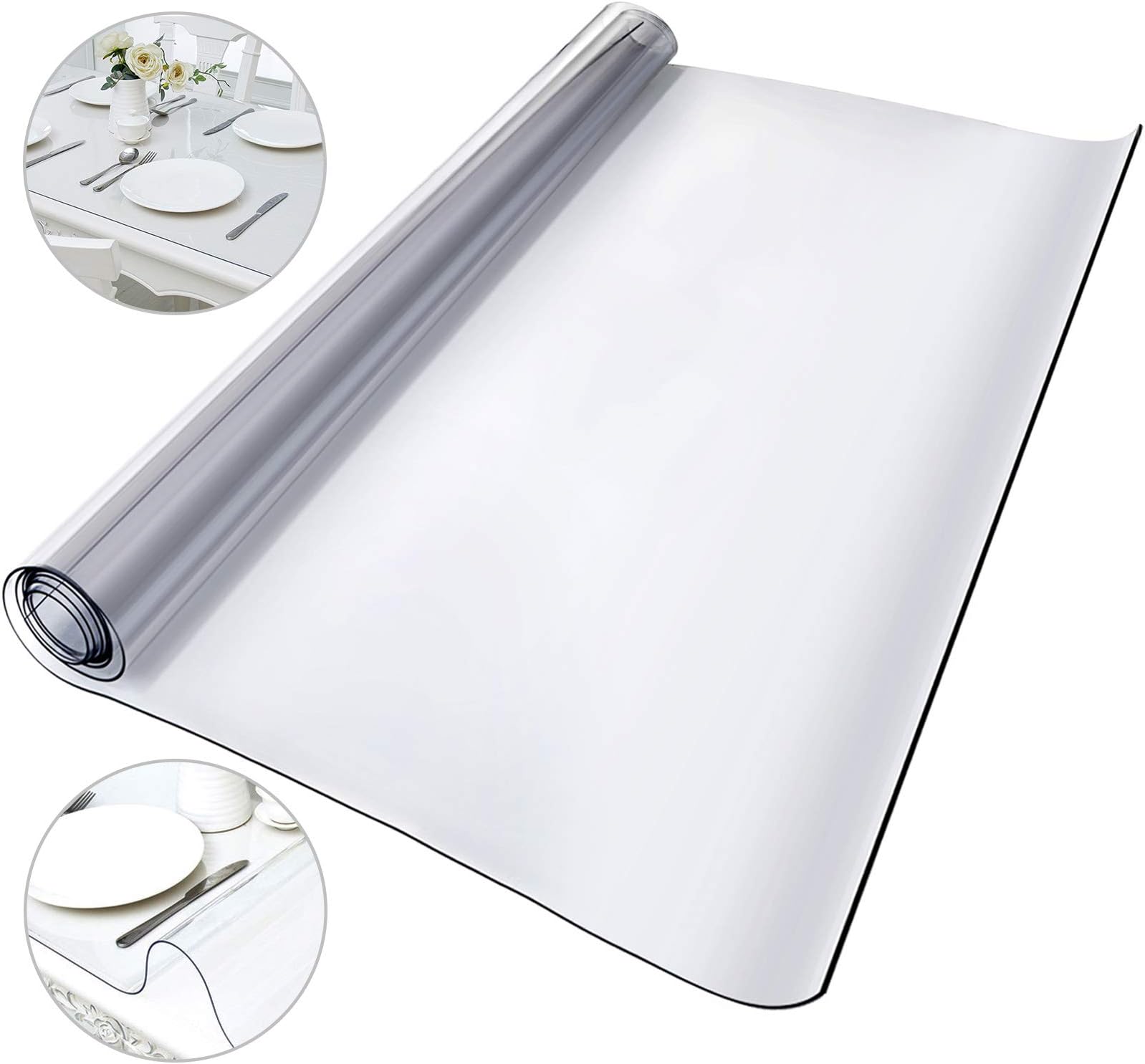 KITGARN 110 x 46 Inch Thick Clear Table Protector Clear PVC Tablecloth Table Top Protector 2mm Thick Table Cover Rectangular Table Pads for Dining Room Table Desk