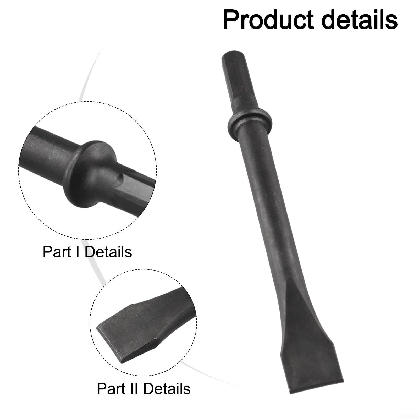 Scalpello per martello pneumatico resistente, 175 mm, in acciaio, con codolo esagonale, per la rimozione di piastrelle e bulloni, materiali corrosi in edilizia (scalpello piatto)