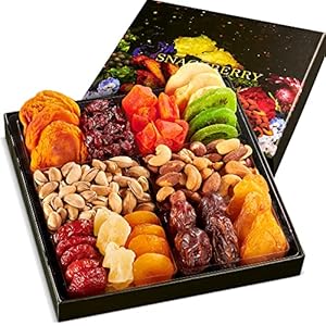 Holiday Christmas Dried Fruit & Nuts Gift Basket Arrangement Platter, Gourmet Food Snack Box, Thanksgiving Gift Basket, Birthday Care Package, Healthy Kosher – Her Him – 12 Snackberry Assortment (Single)