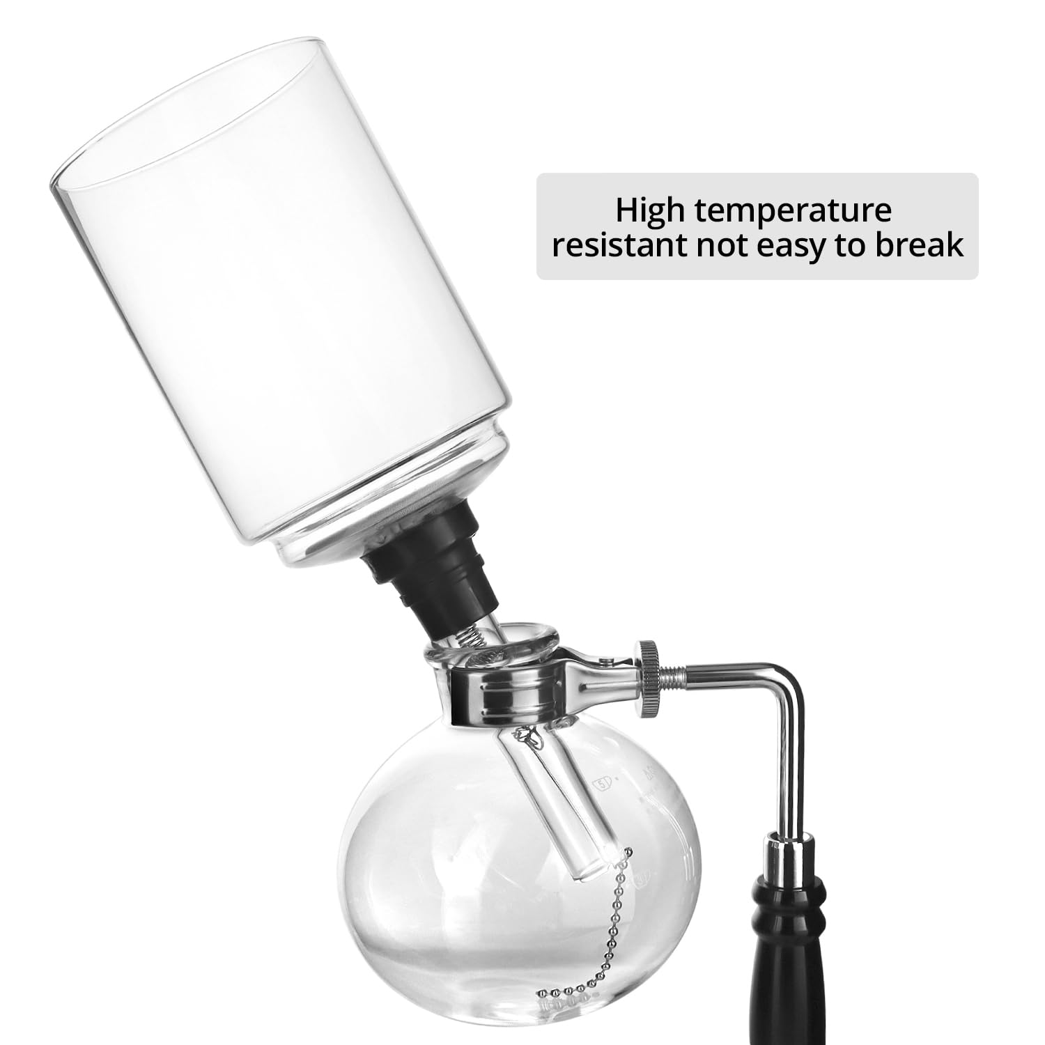 QWORK Cafetera de sifón de 5 tazas (600 ml) – Cafetera de sifón de vidrio de borosilicato con abrazadera de amortiguación ajustable, resistencia a altas temperaturas, sifón de vidrio de mesa para café