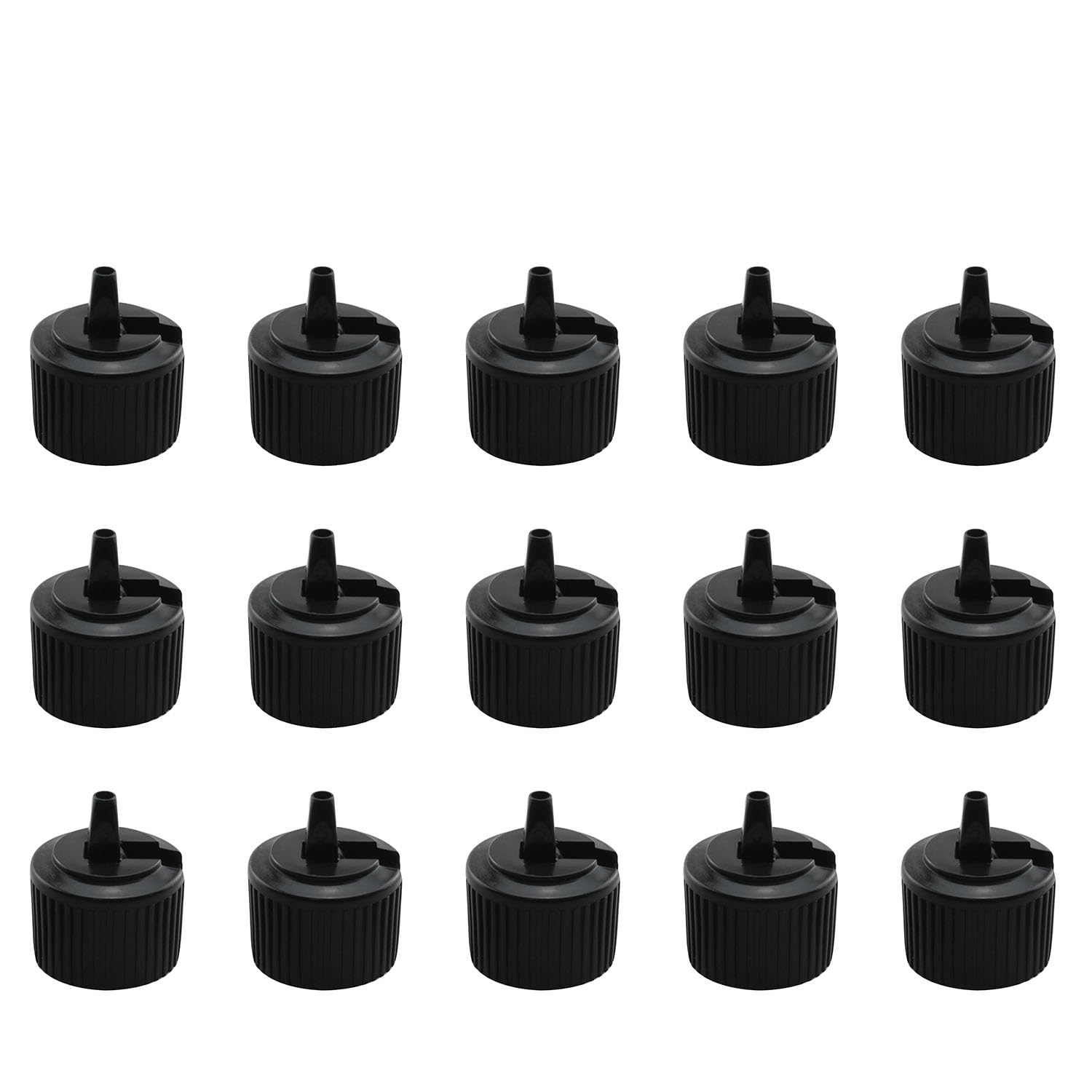 JCBIZ 15PCS 24 Teeth 410 Tip Plastic Black Abrasive Bottle Cap Diluent Dispensing Reusable Flip Top Cap For Shampoo Lotion Moisturizer Replacement