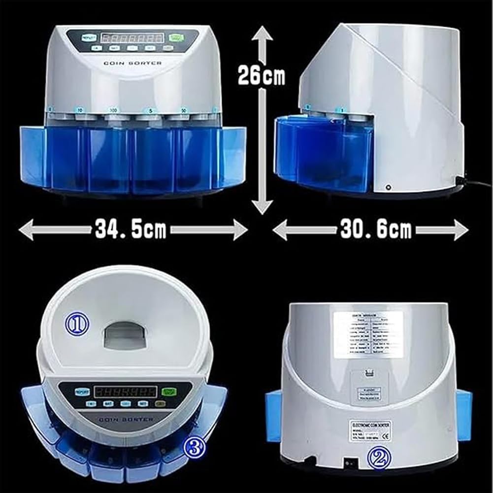 Conta monete multi-paese, conta monete automatico, macchina conta monete elettronica con display di conteggio a LED, conteggio lotti da 300 monete/min, for negozi, banche, ristoranti, uffici