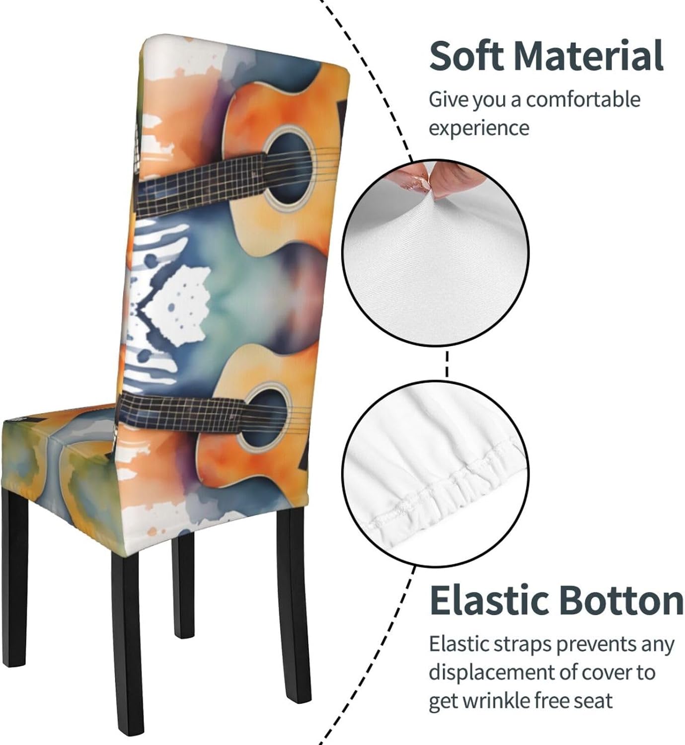 Watercolor Acoustic Guitar Prints Protection Cover for Dining Chair - Stretchable Chair Throw Covers for Dining Room, Hotel Event Party