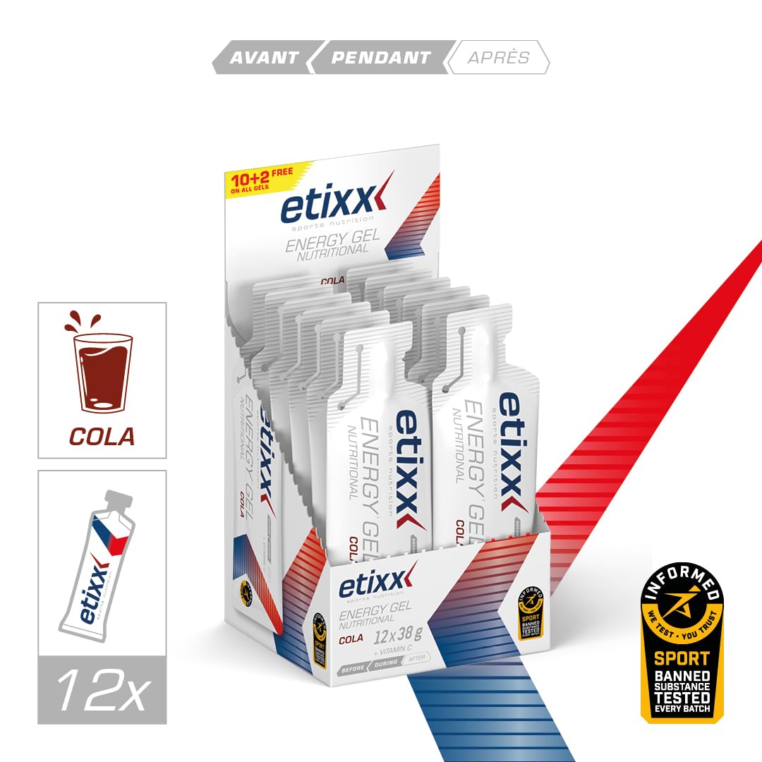 Etixx Gel Énergétique - Saveur Cola, 12 x 38g - Apport Rapide en Énergie, Idéal pour Sports d'Endurance et Récupération
