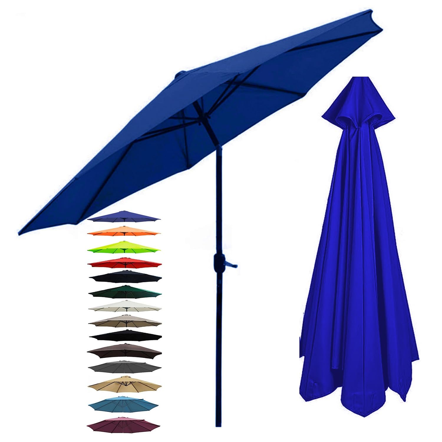 Nezih Blue Patio Umbrella Cloth,Cantilever Umbrella Replacement Parasol Fabric Canopy 6 Ribs/8 Ribs, 2M/2.7M/3M Replacement Covers/Blue/3M-(6 Ribs)