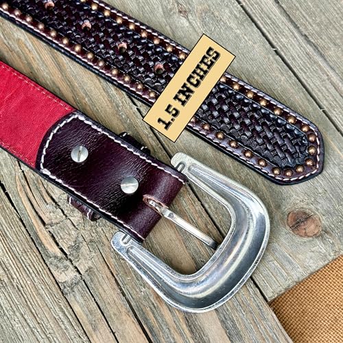 DANIEL'S ARTPLANET Western Leather Belt for Men Tooled Full Grain Cowhide Leather Handmade Cowboy Belt with Buckle 1.5” Wide4