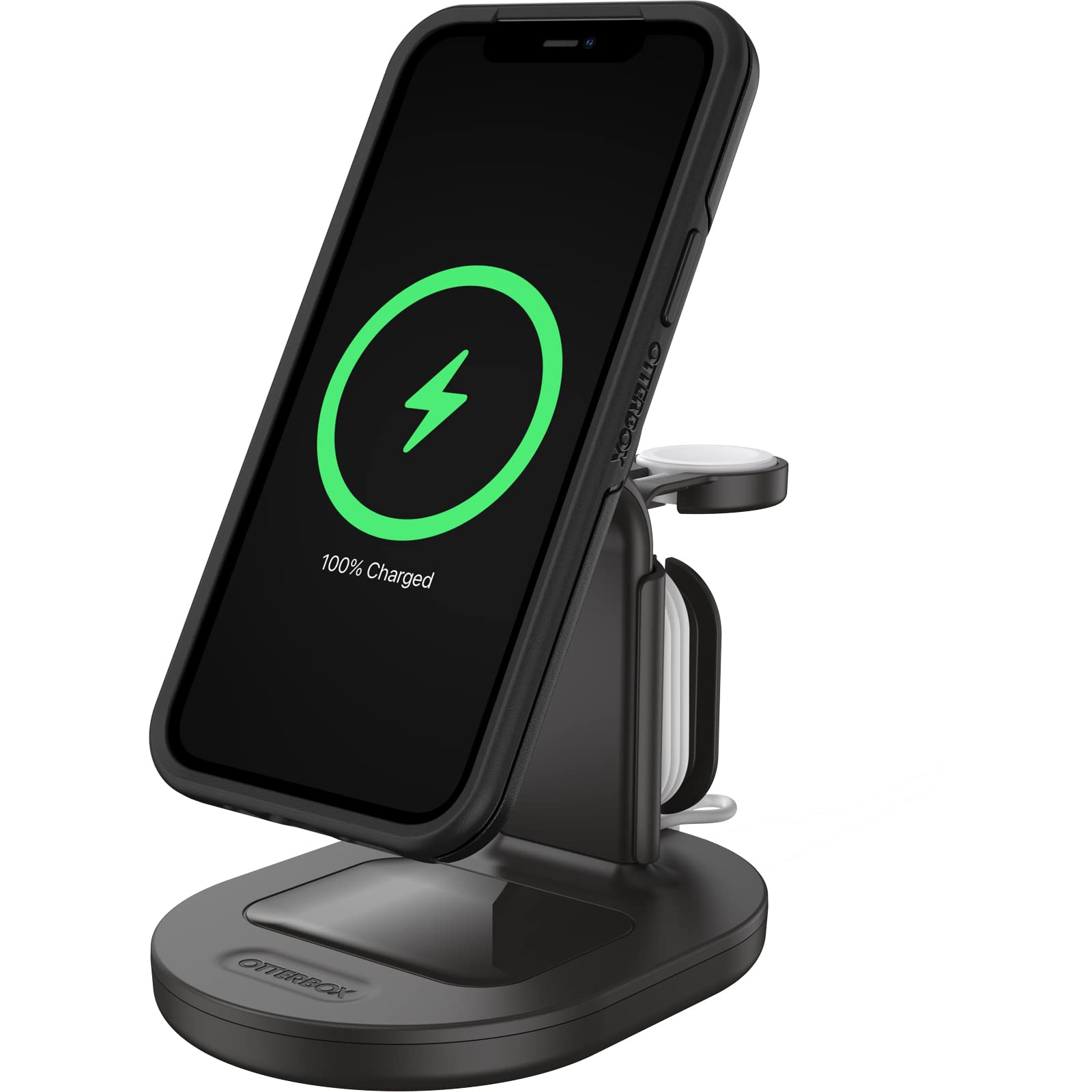 OtterBox Support de Charge 3-en-1 MagSafe, Noir | Station de recharge au design élégant et léger, alignement et fixation avec avec MagSafe pour iPhone, AirPods et Apple Watch