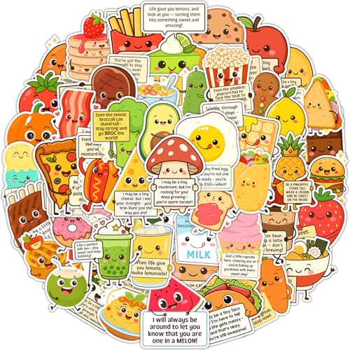 50 Pcs Emotional Support Food Stickers – Funny Foods Sayings,