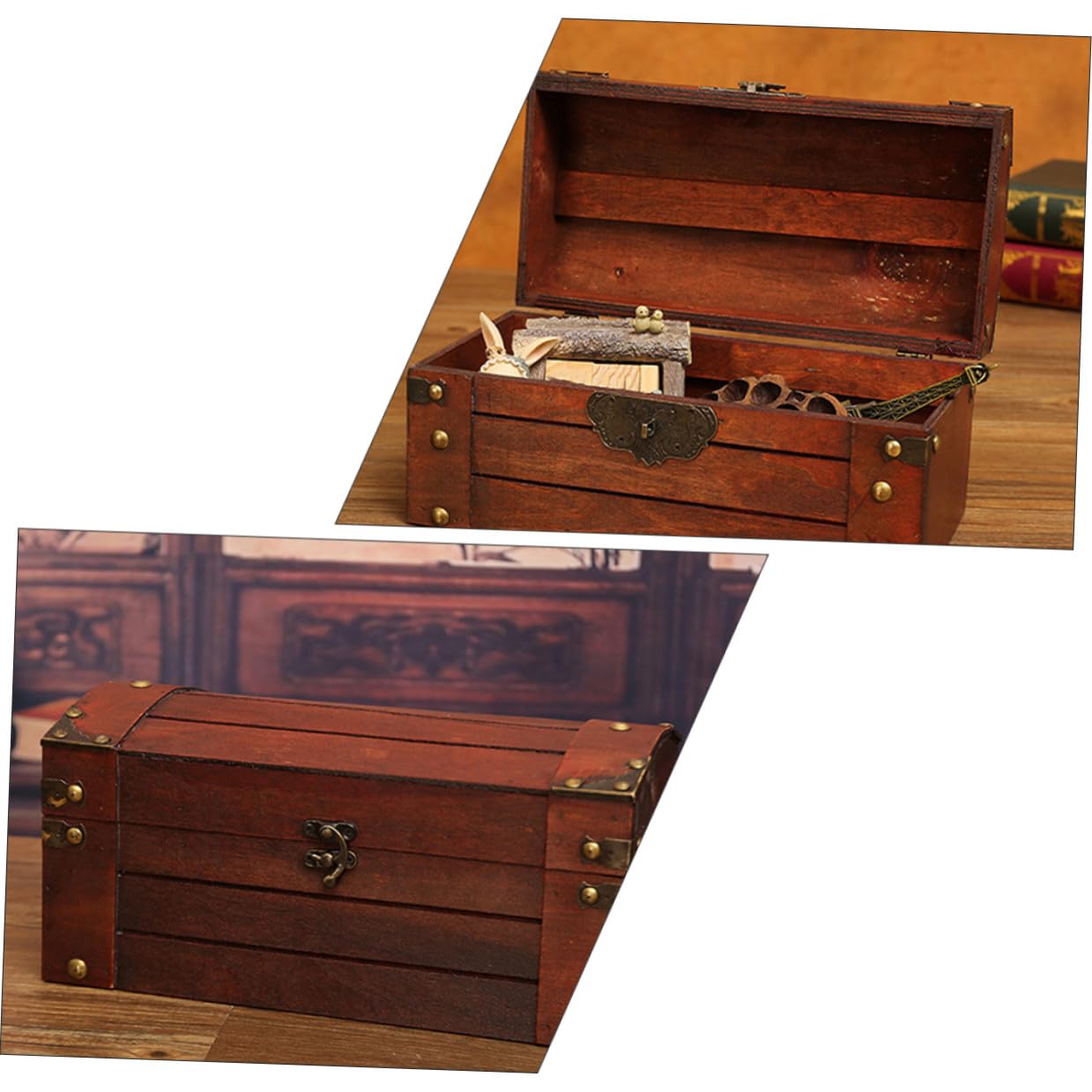 TOYANDONA Vintage Holzkiste mit Schloss als Dekorative Schmuckaufbewahrung und Fotorequisite für Elegante Aufbewahrung in Braun