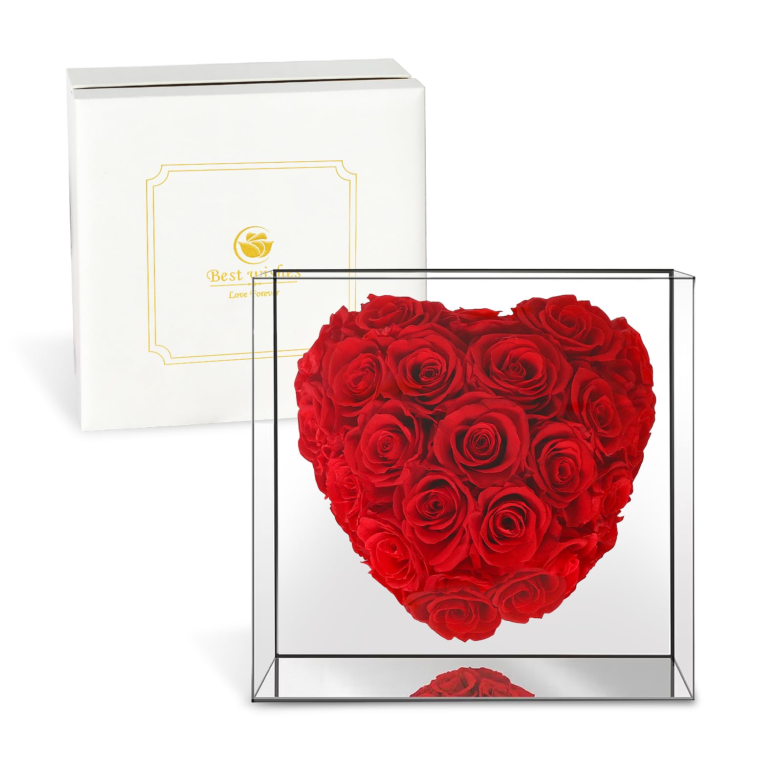 Mothers Day Rose Gifts For Mom,Birthday Gifts for Women,24 PCS Preserved Flower Rose Gifts for Her,Fresh 3D Heart Shape Flowers in Mirror Box,Fresh Flower Gifts for Women,Mom,Grandma,Wife,Valentines
