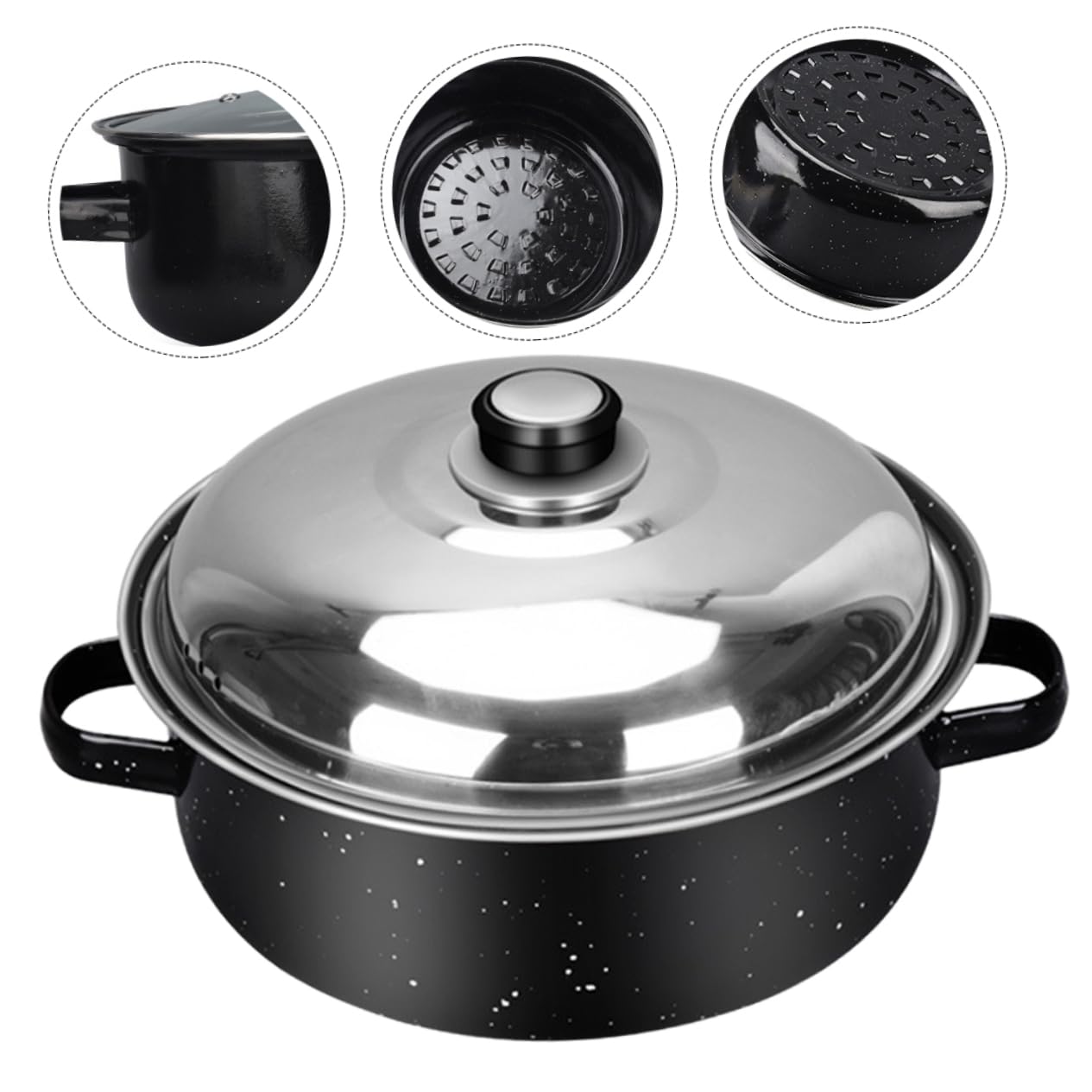 Zerodeko Multifunktionaler Bräter Topf mit Doppelten Griffen aus Emaille und Edelstahl zum Braten von Süßkartoffeln Mais und Kastanien für Küche und Restaurant