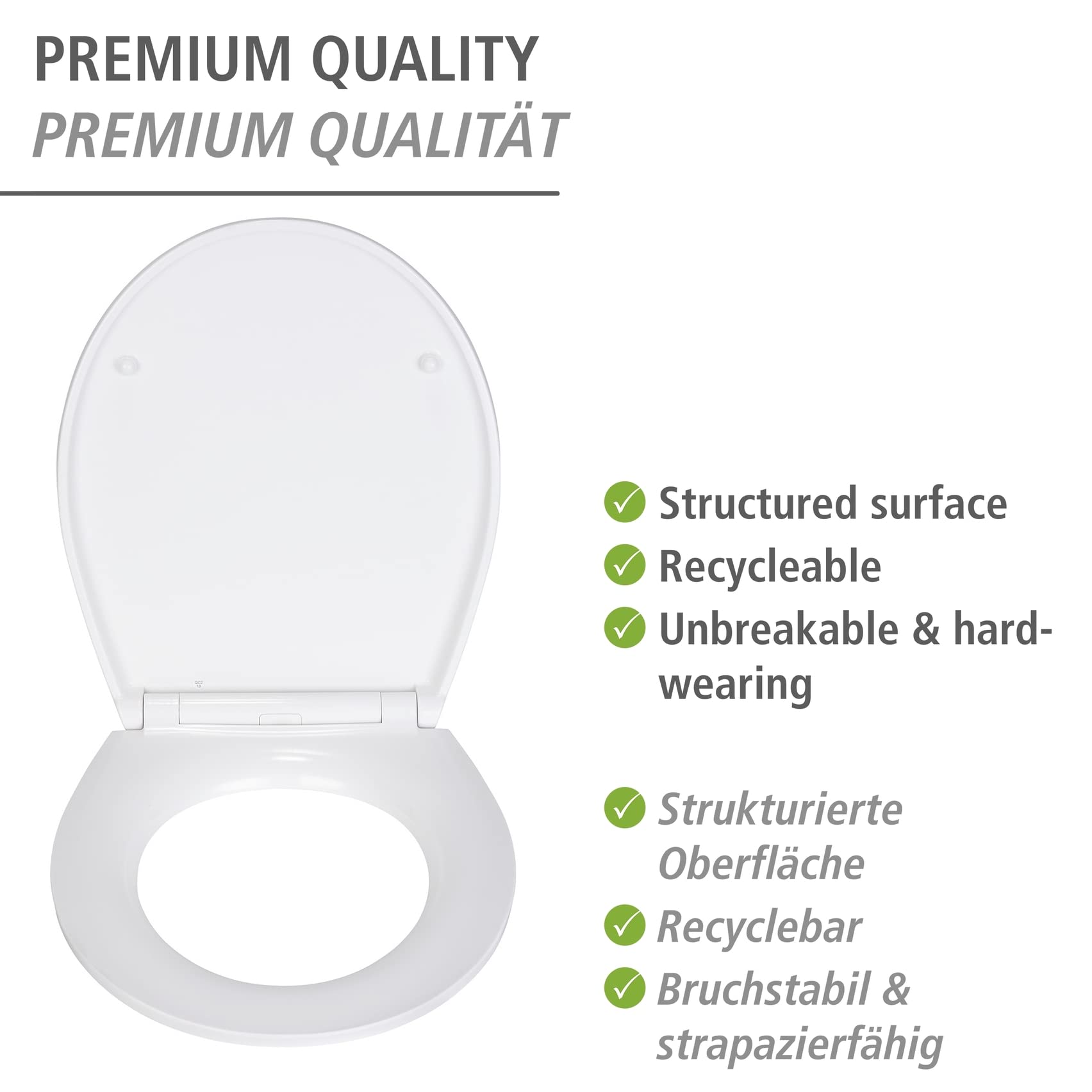 WENKO WC-Sitz Canyon, hygienischer Toilettensitz aus antibakteriellem Duroplast mit Absenkautomatik und rostfreier Fix-Clip Edelstahl Hygiene Befestigung, WC-Deckel mit Relief-Oberfläche, 38 x 44,5 cm