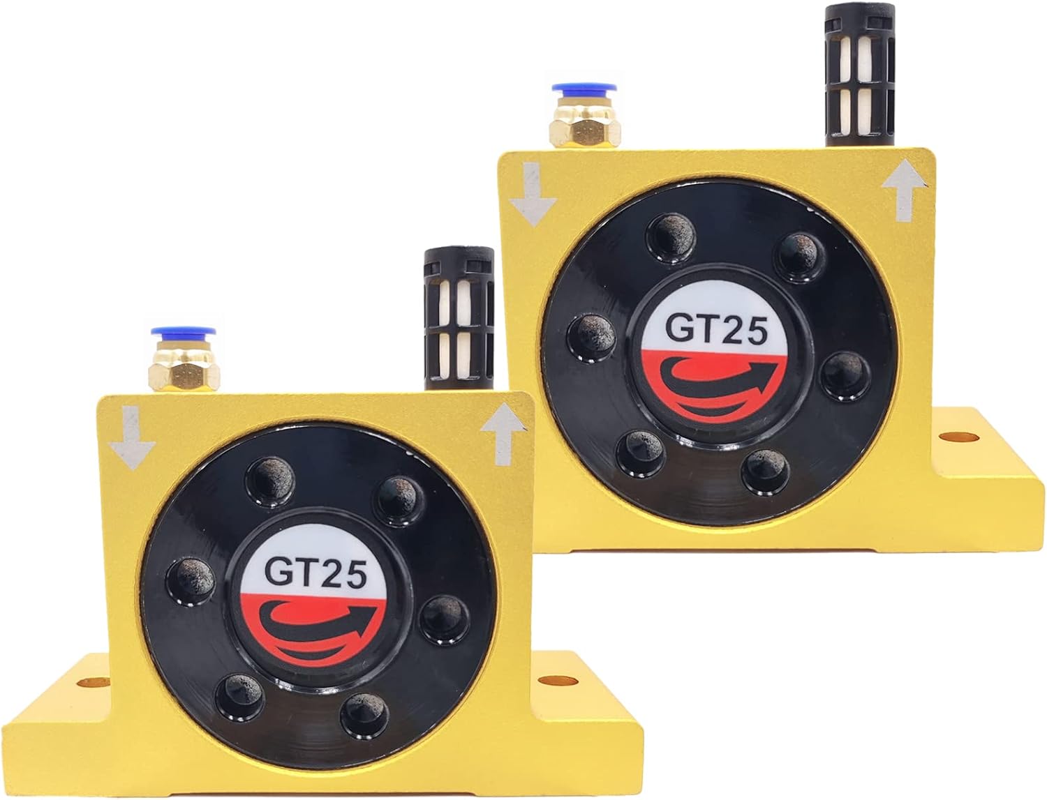 (2-Pack) GT25 Industrial Turbine Vibrators, G 1/4" Pneumatic Compressed Air Power Turbine Vibrator Wheel Type Silent Golden Industrial Turbine Vibrator with Muffler