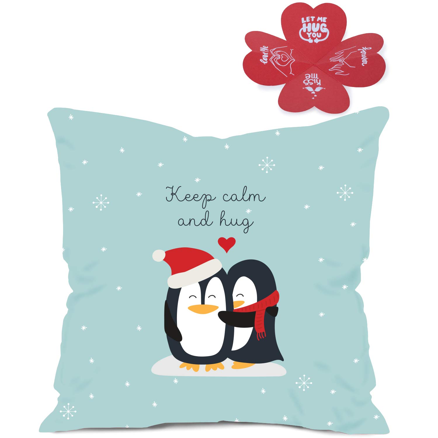 Next Bazaar Satin Valentines Day Keep Clam and Hug Quote Cushion Cover with Filler (Blue, 12 x 12)