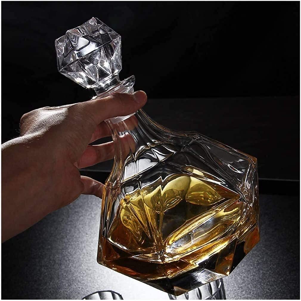 Decantador de whisky Decantador de vino Decantador de whisky y juego de vasos Decantador de whisky 100% de vidrio 800ml Caja de regalo única y elegante Decantador de 7 piezas (Color : B)