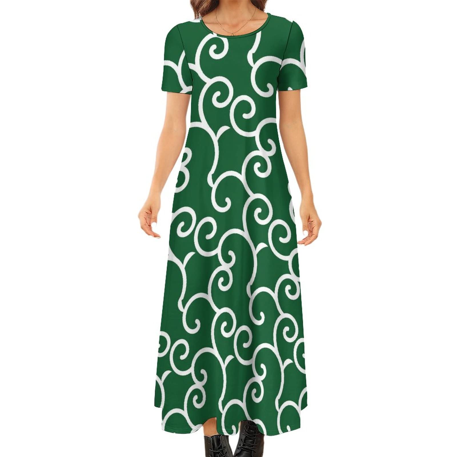 Amazon.co.jp: ワンピース 半袖 レディース 和柄 緑 唐草模様 ロング
