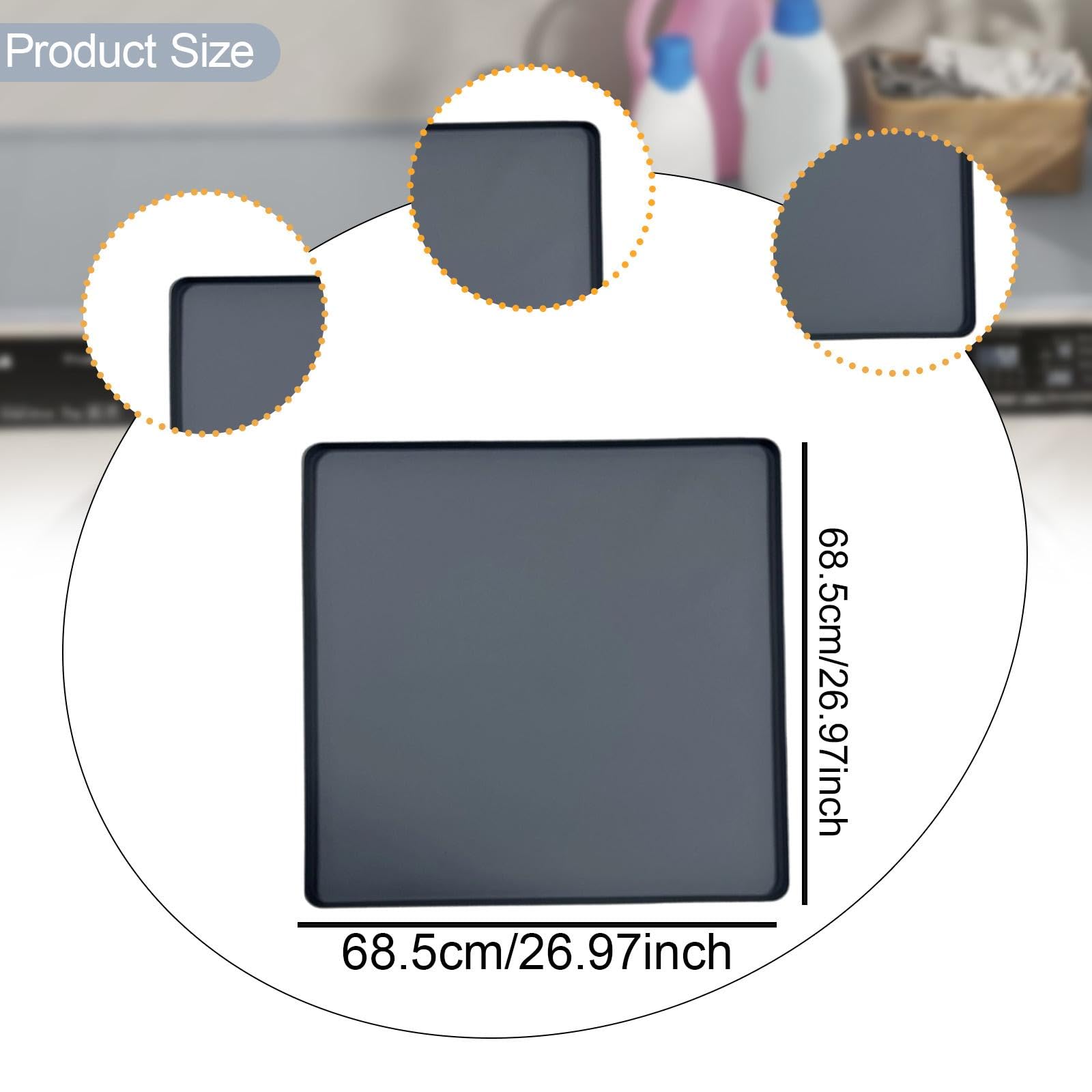 Kühlschrank Matte Silikon Kühlschrank Tropfmatte mit erhöhtem Rand, Mini Kühlschrank Tropfschale Bodenschutz wiederverwendbar für Waschmaschine, Trockner, Weinschrank, Schwarz 68.5 x 68.5 cm