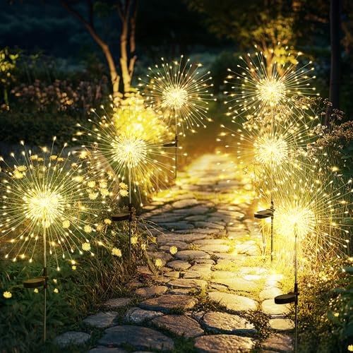 GIGALUMI Luces solares para jardín al aire libre, luces solares de fuegos artificiales, 120 LED, 6 paquetes, luz de estallido estelar impermeable para patio, césped, fiesta, patio, decoración de boda
