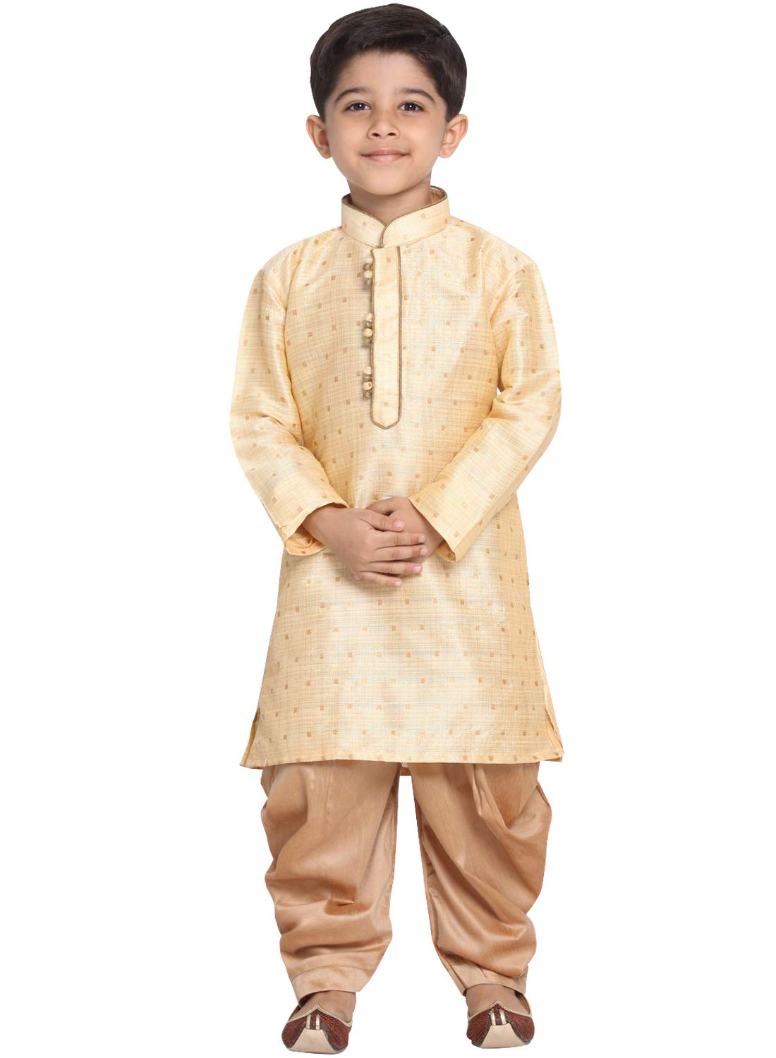 Jbn Creation Boys' Gold Silk Blend Kurta And Dhoti Pant Set (Vasbk023Goncdrg, For 13-14 Years)