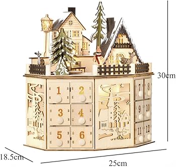 木製アドベントカレンダー 木製アドベントカレンダーホワイト 高さ43cm