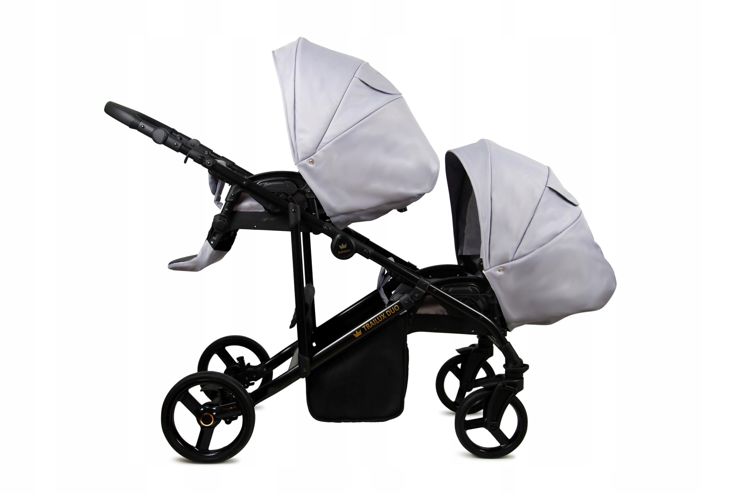 BabyLux® Bambini Passeggino per gemelli Completo Set 4 in 1 - Duo | Silver - incl. Navicella, Canna, Seggiolino Auto, ISOFIX Base - Carrozzina Neonati Sistema Combinato - con Borsa fasciatoio ecc.