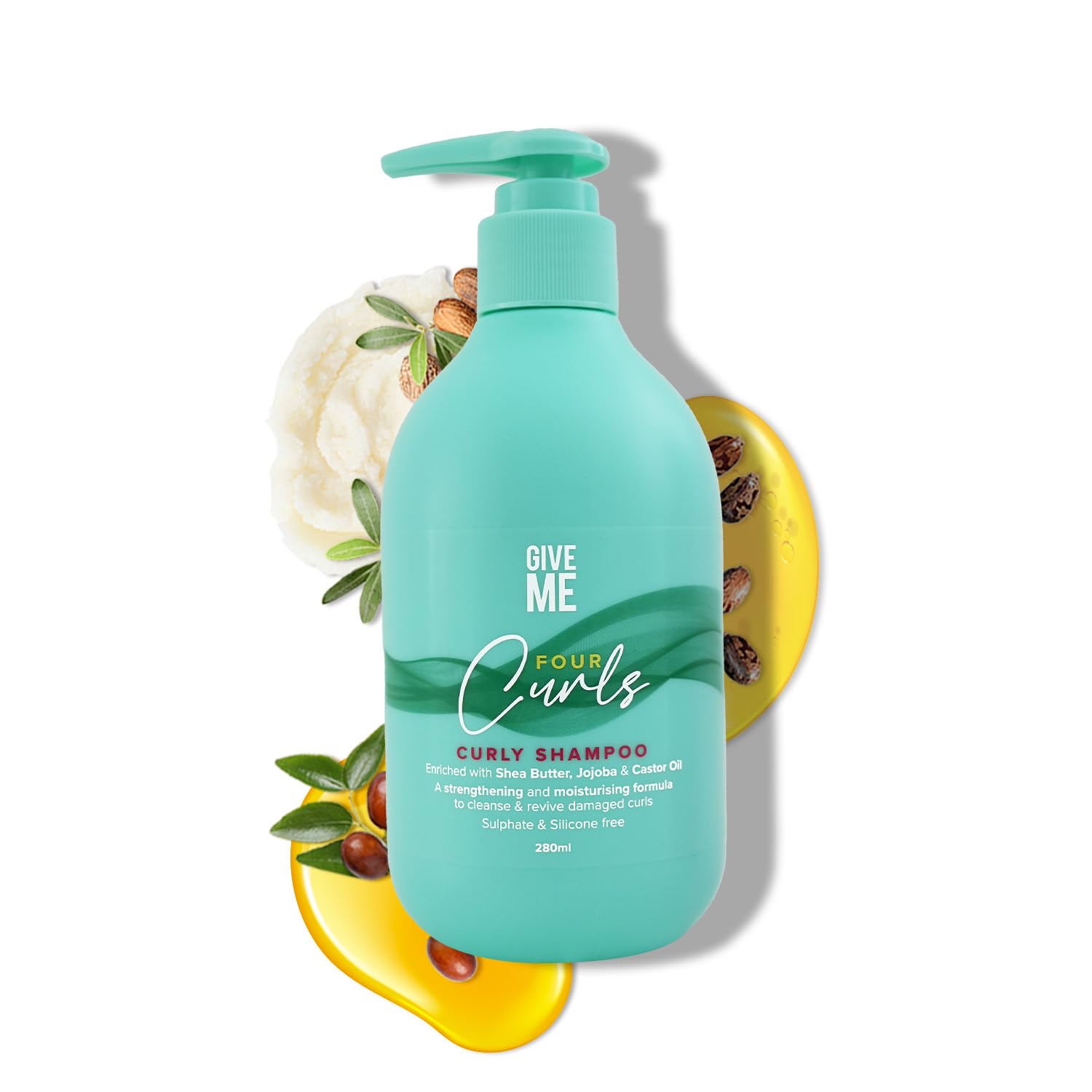 Cosmetics Four Curls Shampoo, Curly Hair Products, Moisturising, Sulphate Free, Hydrating Formula Infused with Shea Butter Castor and Jojoba Oil