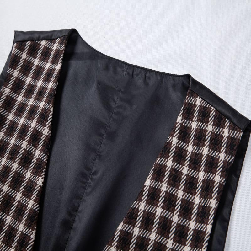 Men's Suit Vest Spring Fall Plaid Plus-Size Button V-Neck Business Vintage Vest for men4