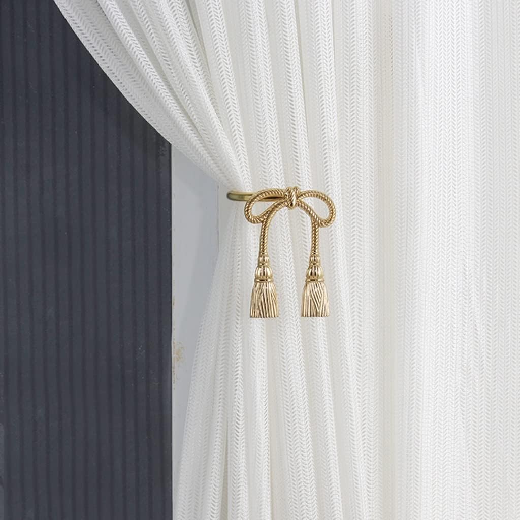Fermacravatte per Tende, fermatende Decorativi con Fiocco in Corda di Canapa, Gancio per Tende in Ottone, fermatende con Vite, Ganci da Parete per Tende (1 Pezzo a sinist,Left 1 Pc