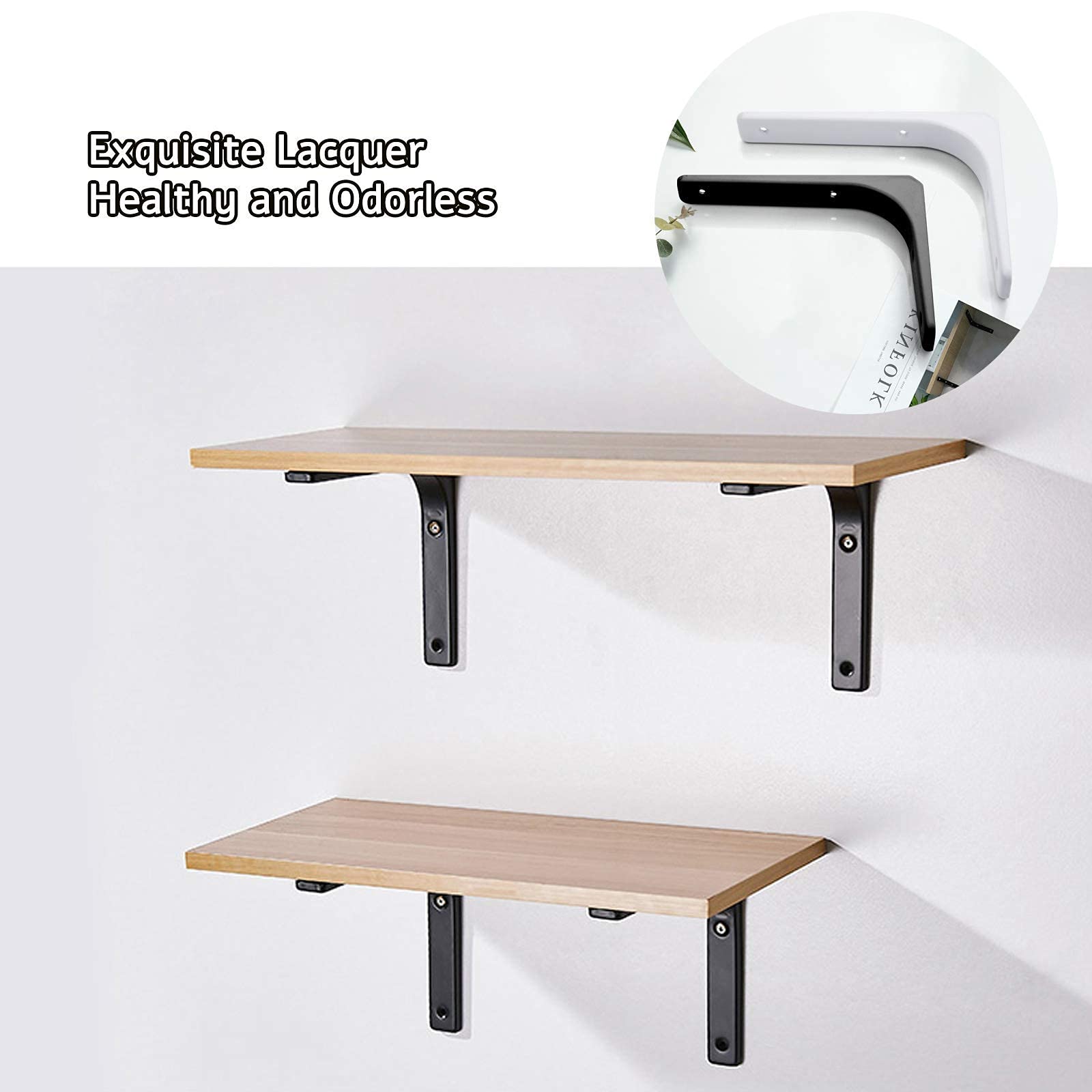 soportes para estantes de 8 pulgadas, 10 pulgadas, soporte de pared blanco resistente, soporte de estantes de metal, refuerzo anticaída negro, para soportes de estantes de cocina antideslizantes (ne