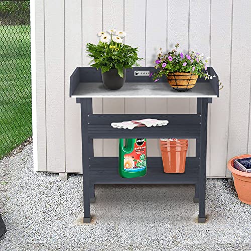 Elevens Outdoor Potting Bench Tables With Wheels,Planting Bench Potting Table With Drawer And Hooks For Patio Yard Lawn(Grey) #TOP3