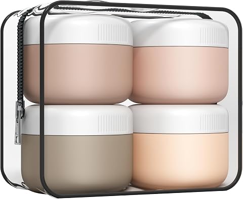 Silicone Travel Pots, Containers for Toiletries with Spatulas Tool and Clear Bag, TSA Approved Cream Jars, Leak-proof Travel Essentials for Cosmetic 40ml /(4 Pack)