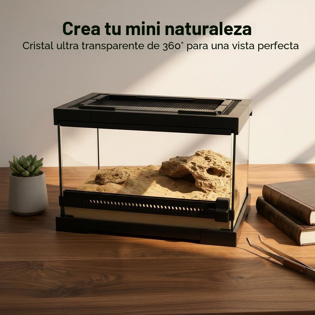 Terrario de cristal para reptiles, caja de anfibios, caja de hábitat para ranas, arañas, mantis religiosa, grillo, tarántula, cangrejo ermitaño (30 x 20 x 17 cm)