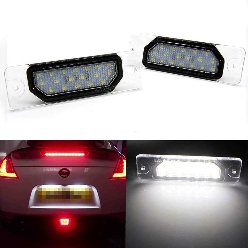 Xotic Tech Pair LED License Plate Light Lamps OE Replacement Error Free Compatible with Nissan Versa GTR or Infiniti Q60 M37 FX35 Q45 I30, 18-SMD 6000K Xenon White