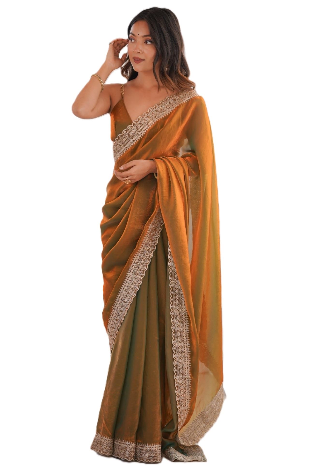 Women's Fendy Satin Solid Saree With Unstitched Blouse Piece-image-8